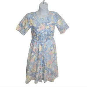 VINTAGE 80s pastel floral cottagecore short‎ sleeve shirt dress S